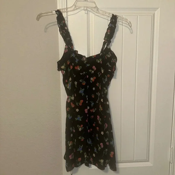 Zara Fruit Floral Black Silky Slip Mini Dress Strawberry Berries Size XS Spring - Picture 3 of 13